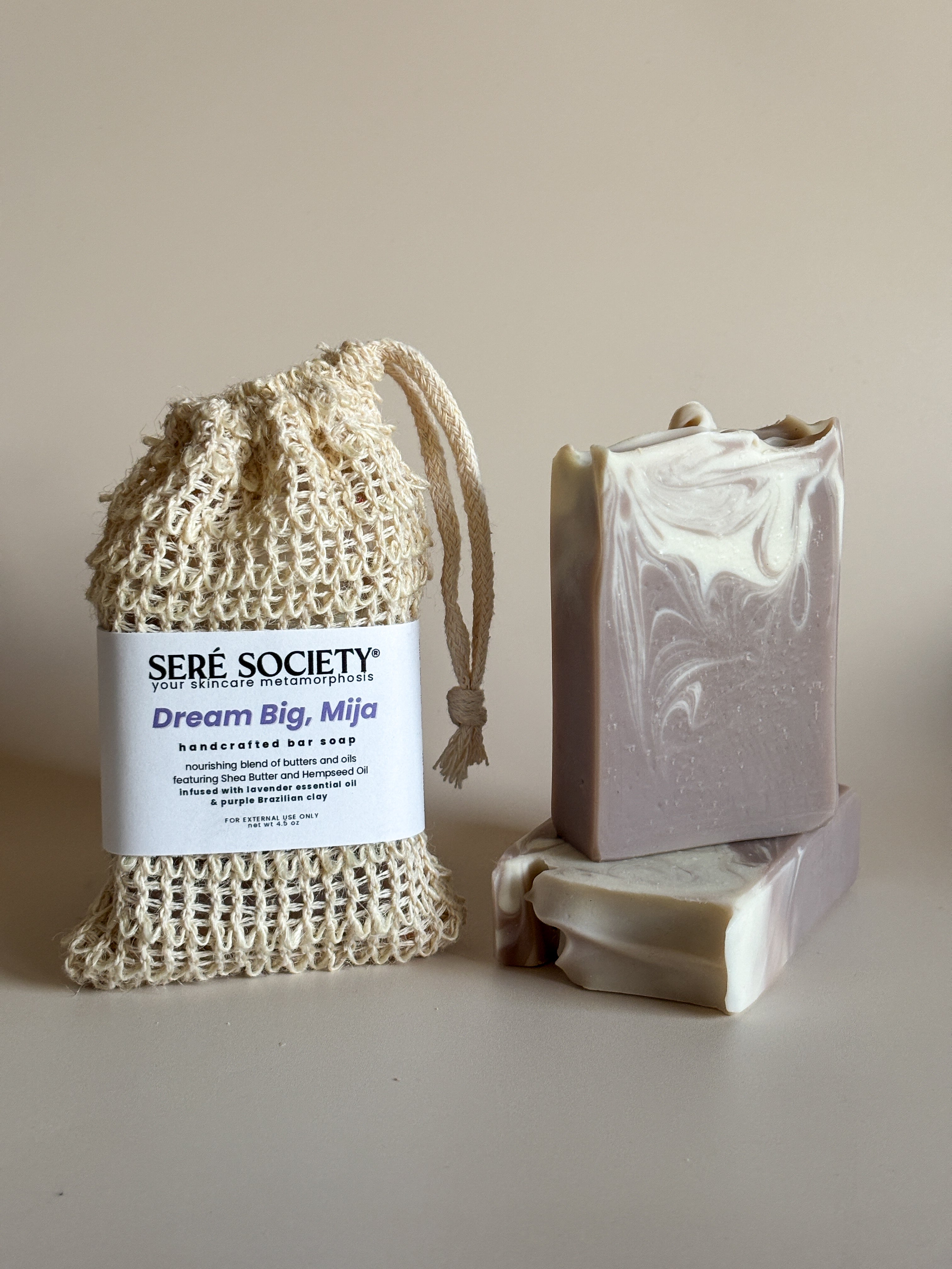 Dream Big Mija bar soap with exfoliating pouch